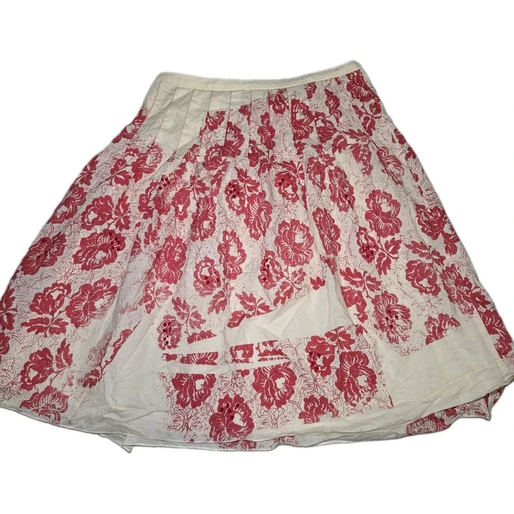 Free People Red Beige‎ Floral Skirt Women's Size 2 Boho Cottagecore Prairie